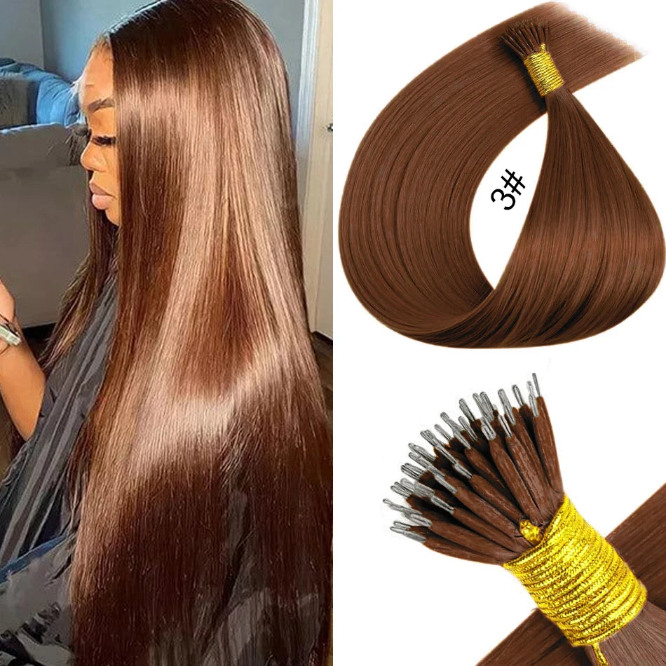 nano rings hair extension real human hair Invisible Mini Silicone Beads Black Brown Blonde Microlink 100% human Hair Extensions