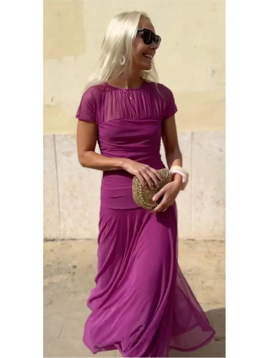 Foreign Style Streetwear For Woman Summer Streetwea O-neck Fashion Short Sleeves A-line Dresses Ladies Solid Big Hem Vestidos