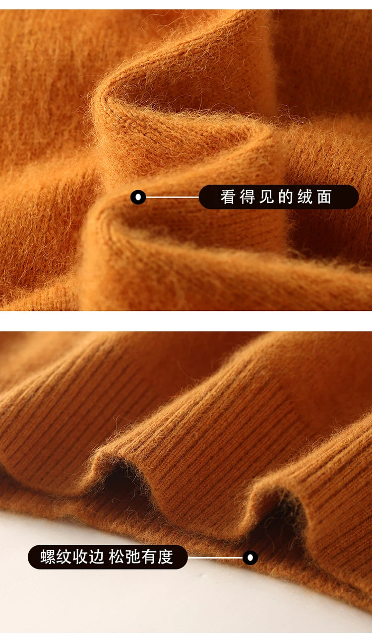 Autumn and winter women's semi high neck pullover sweater solid color knitted slim fit women's 100 mink cashmere sweater new sty