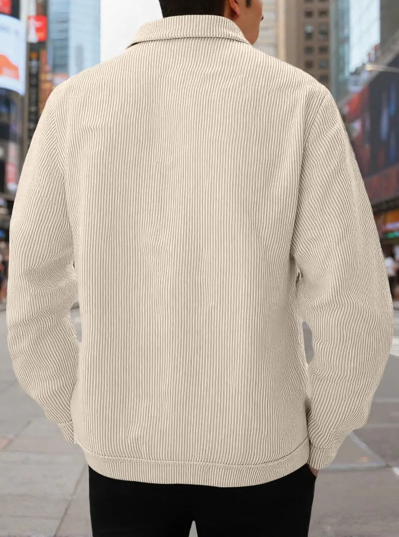 Men's Corduroy Trucker Jacket Casual Button Down Long Sleeve Lapel Collar Pocketed Coat for Daily Wear Streetwear Outfits
