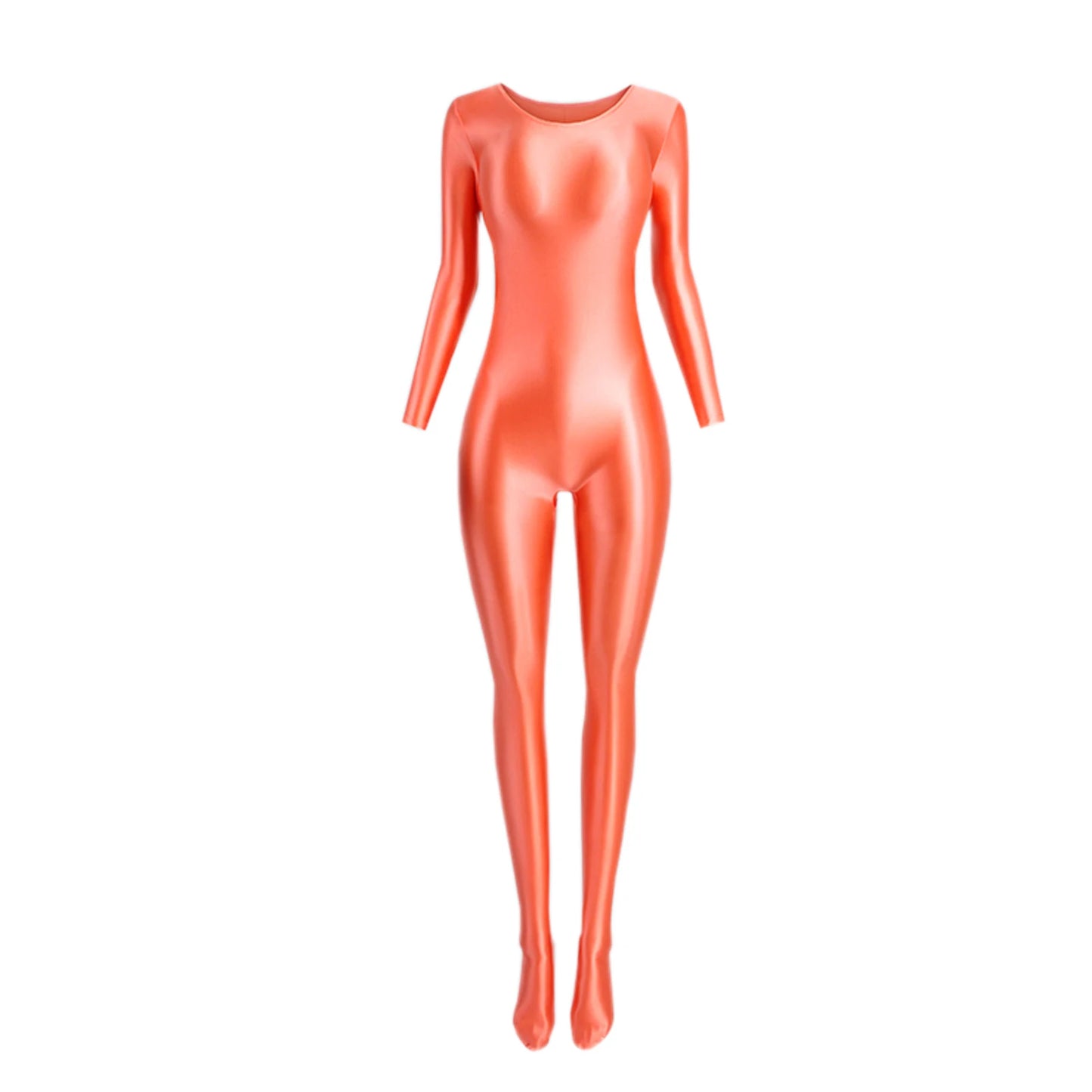 Women's Sexy Jumpsuits Long Sleeves Shapping Bodysuit Tight Elastic Oil Glossy Candy Color Unisex Leotard Exotic Club Clothing