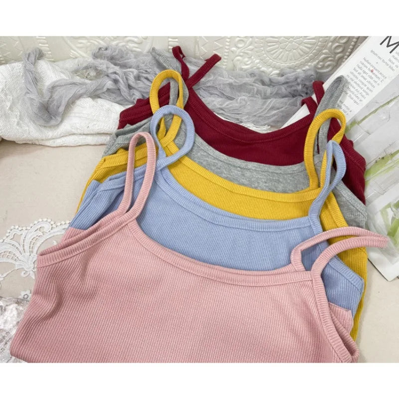 Summer New Solid Color Small Camisole for Girls and Students, with A Slimming Look and A Versatile Thread Vest. Short Base Shirt