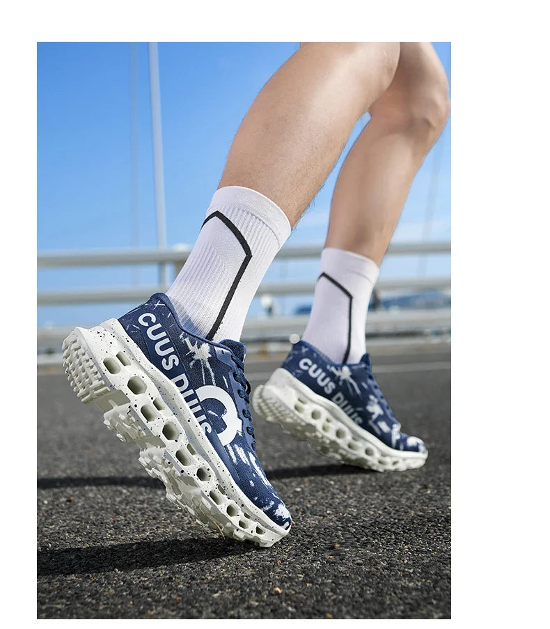 Running Shoes for Men Women Hollow Perforated Cushion Shock Absorbing Outdoor Hiking Sneakers Casual Chunky Walking Trainers