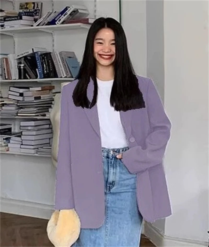 Back Slit Design Blazer Coat For Women Casual Korean Streetwear Chic Long Sleeve