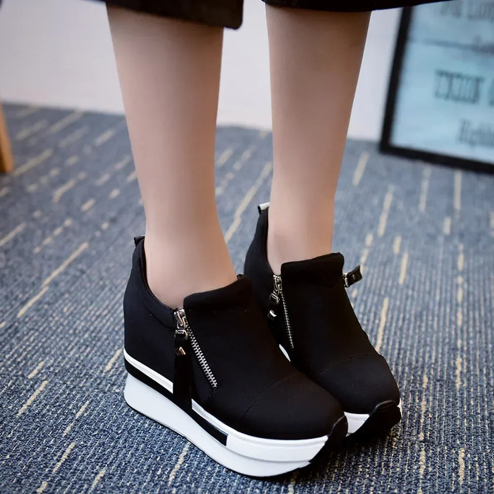 Women Wedges Ankle Boots Platform Thick Bottom Shoes Slip on Zipper Fashion Casual Female Sneakers Shoes Zapatos De Mujer