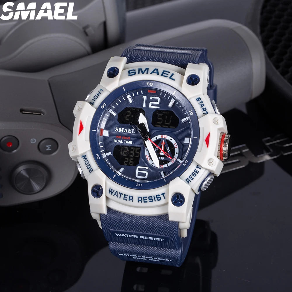 SMAEL 8007 Men's Analog Digital Dual Display Sport Watch - 50M Waterproof LED Backlight Alarm Stopwatch Chronograph Shockproof