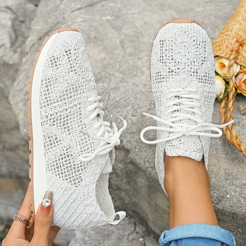 2026 Brown Knit Breathable Womens Sneakers Shoes New Platform Flats Woman Plus Size 43 Non Slip Casual Shoes Mesh Tenis De Mujer