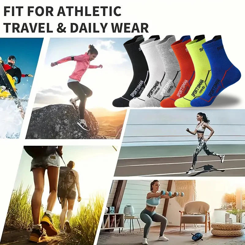 6/12 Pairs Men Mid Length Sports Socks Fashionable Geometric Patterns Breathable Odor Resistant Running Cycling Basketball Socks