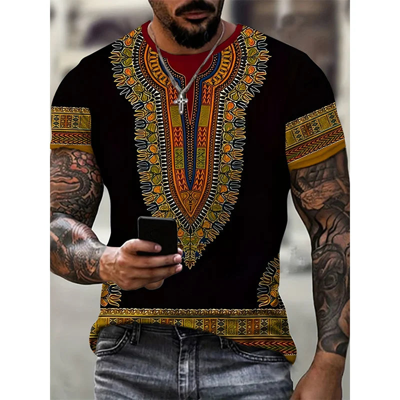 African Ethnic Pattern T-Shirt For Men Tribal Dashiki 3D Printed Tees Summer Casual Short Sleeve Loose T Shirts Round Neck Tops