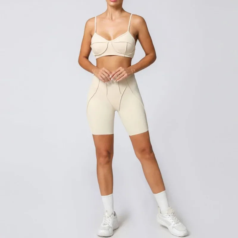 Yoga Fitness Sports Sets High Waist Hip-lifting Shorts Open Back Bra Suit Casual Running Workout Gym Leggings Sexy Set for Women