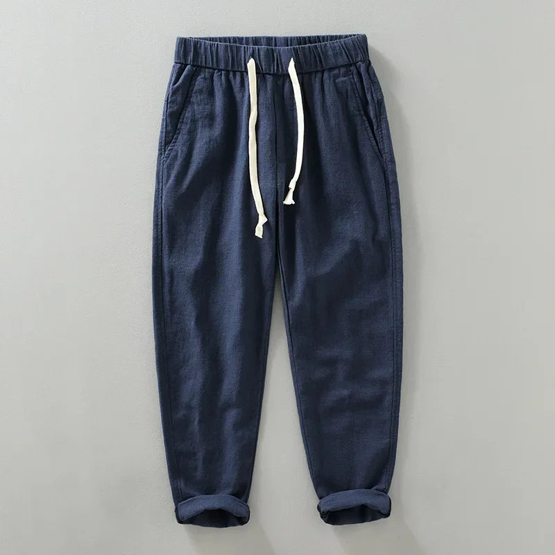 Men's Casual Harem Pants: Ankle-Length Linen Trousers in Vintage White, Brown, and Khaki - Breathable and Pleated for Comfort