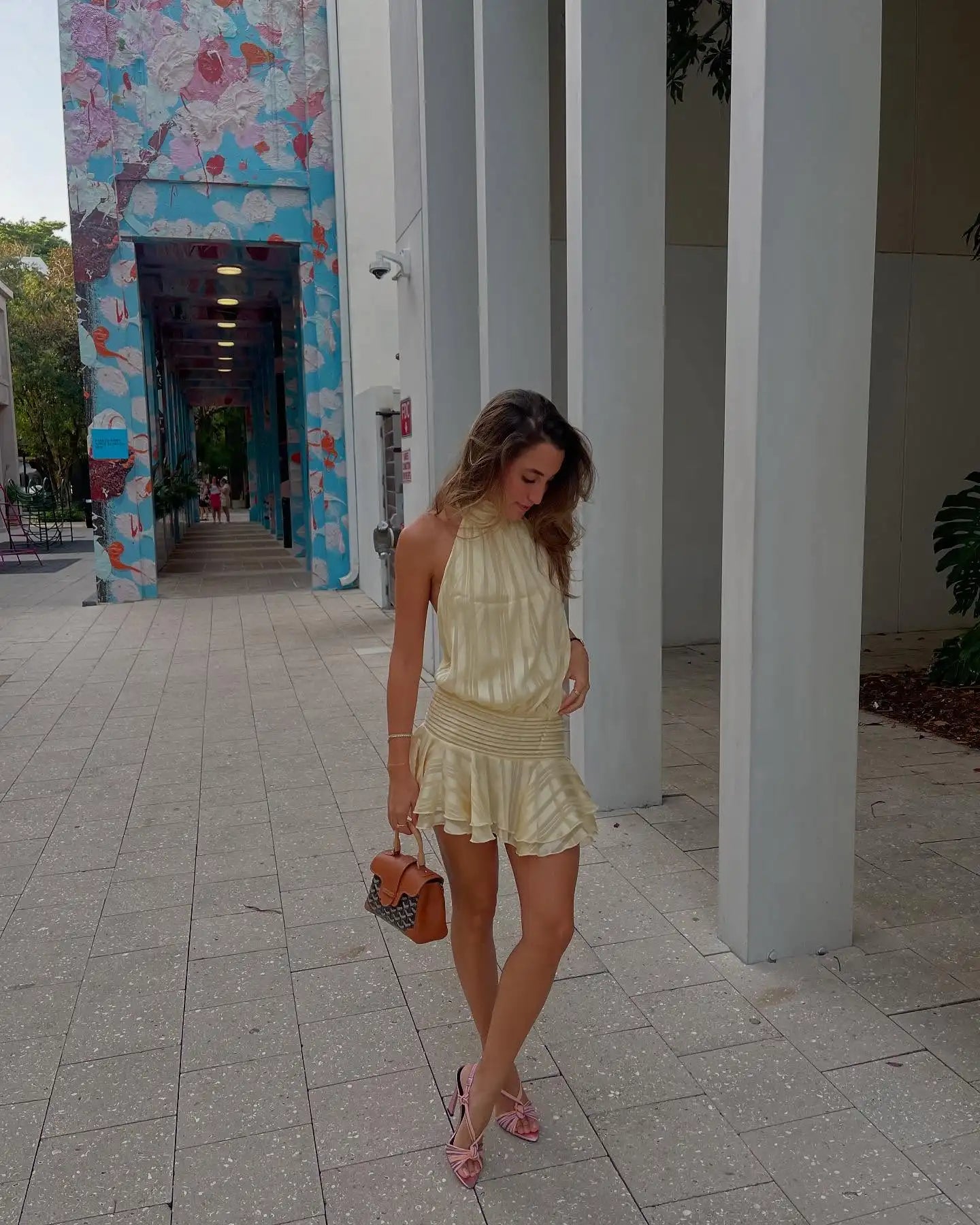 Stunning Shiny Ruffles Lace Up Mini Dress Women's Chic Loose Hollow Out A-line Pleated Vestidos 2026 New Lady Summer Party Gowns