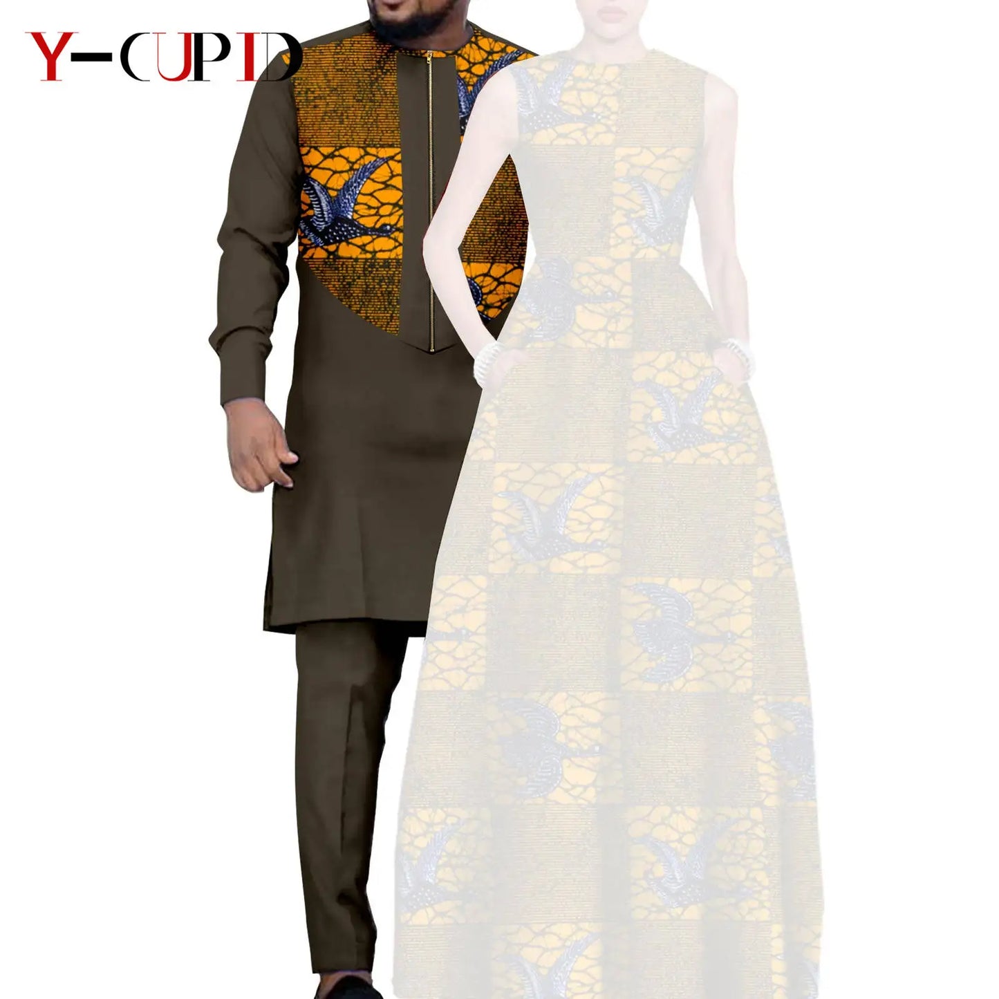 African Dresses for Women Matching Couple Outfits Bazin Riche Men Top and Pant Sets Dashiki Outwear for Party Vestidos Y23C067