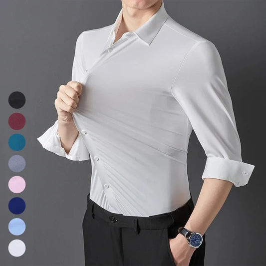 Premium Men's Ultra-Stretch Slim-fit Shirt - High-Quality Silky Business Formal Long-Sleeve Shirt for Social and Casual Wear