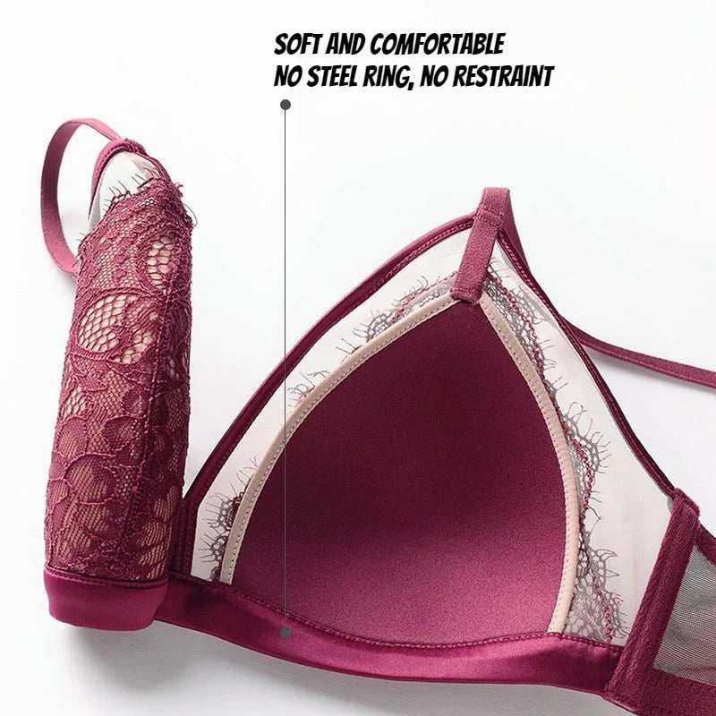 Sexy Lace Mesh Wireless Bra Set  Bra Soft Triangle Cup Bralette Panties Set Thin Lined Transparent Set Underwear Women Lingerie