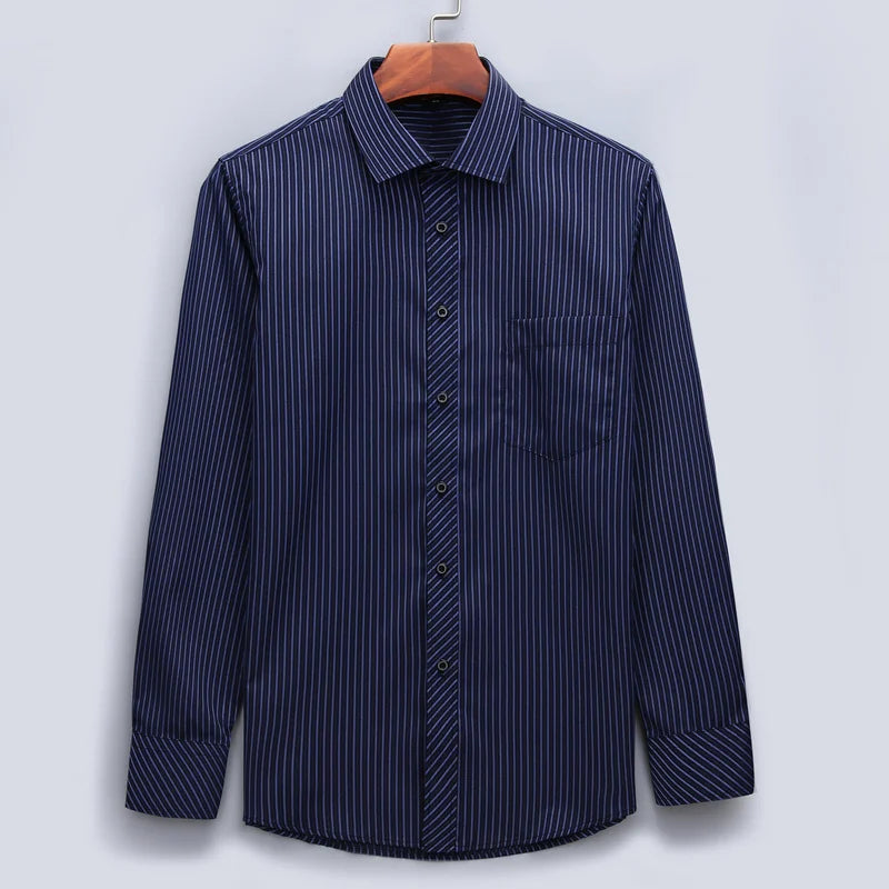 Quality Plus Size S To 8xl Formal Shirts for Men Striped Long Sleeved Non-iron Slim Fit Dress Shirts Twill Social Man's Clothing