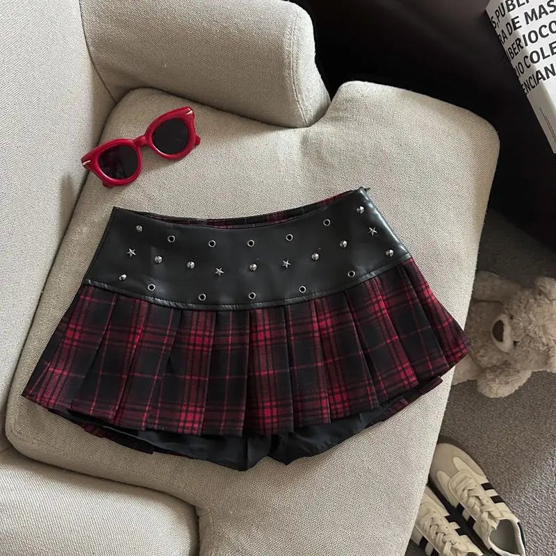 Spring Summer Korean Fashion Sexy Woman Skirt Y2k Aesthetic American Retro Mini Skirt PU Gothic Dark Style Skirts Woman Clothes