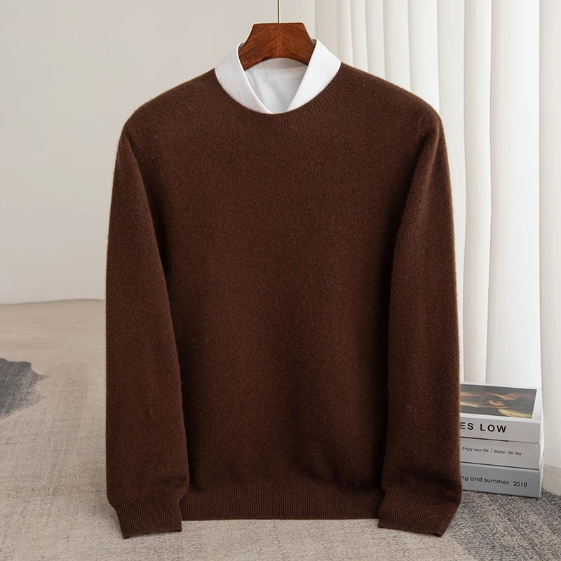 Autumn And Winter 100% Pure Wool Men's Thick Round Neck Slim-Fit  O-neck Pullover Long-Sleeved Knitted Cashmere Sweater