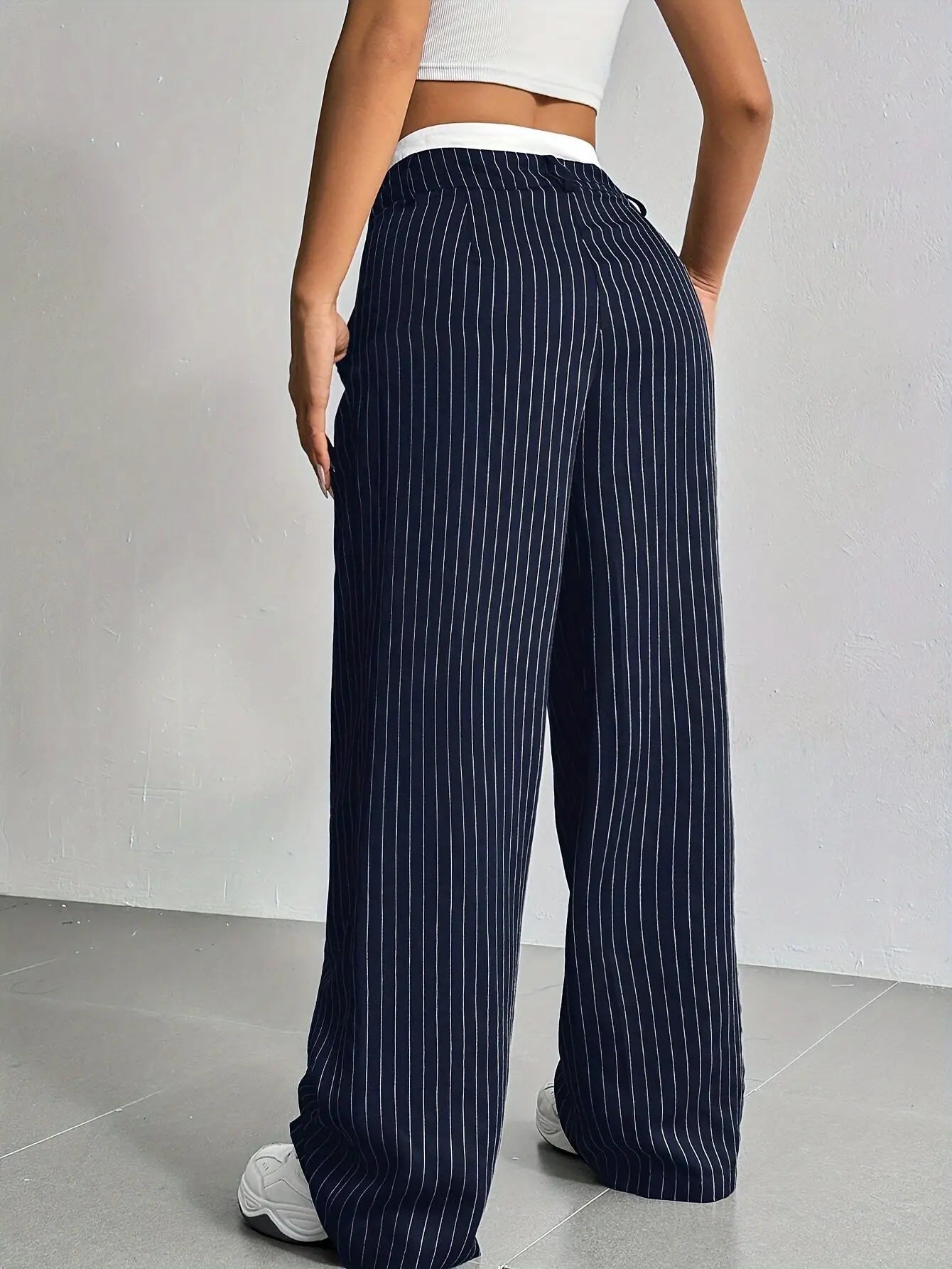 Fashion Pants Women's Stripe Straight Pants 2024 Autumn Winter High Waisted Casual Suit Pants Office Lady Women Trousers Bottoms BAZAARHUBO
