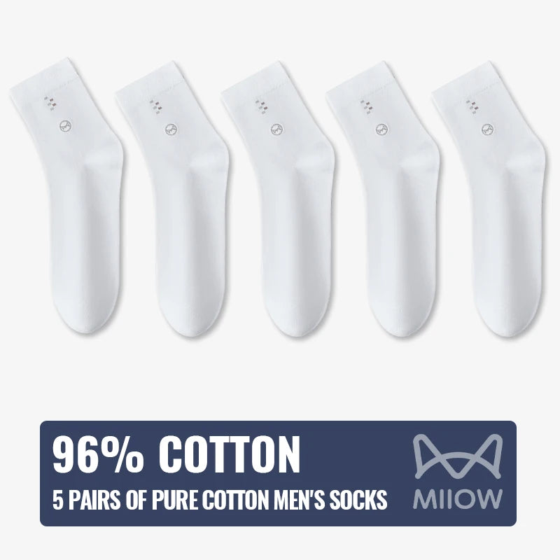 MiiOW 100% Pure Cotton Socks Men Business Dress Long Sock Black White Antibacterial Anti Odor Crew Socks Breathable Sport Sock