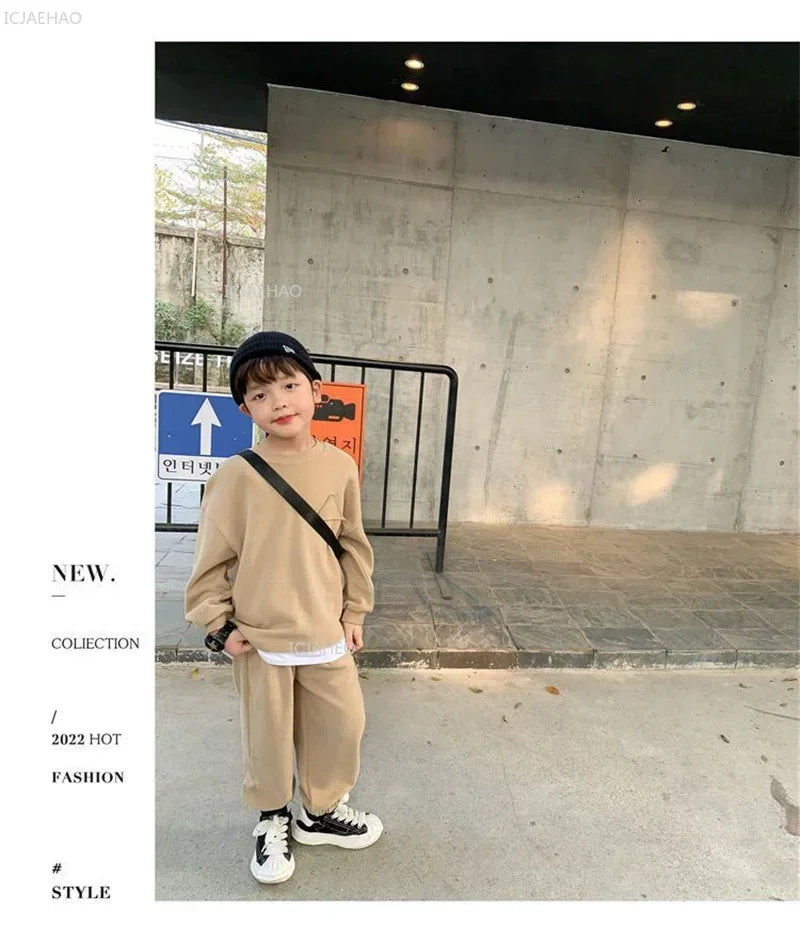 Children Fashion Clothes Suit Boys Casual Spring Sets Costume Kids Solid Colour Sweatshirts+Pants 2Pcs Simplicity Autumn Outfits
