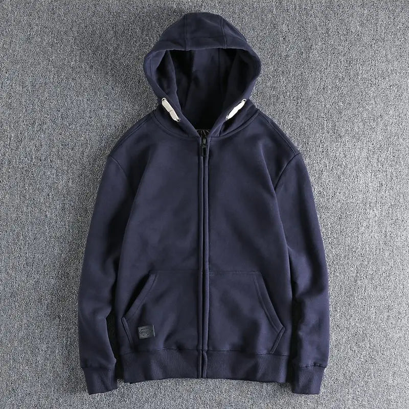 Men's Thickened Fleece Hoodie Sweatshirt Autumn Winter Heavyweight Sporty Casual Zipper Jacket Vintage Youth Open Cardigan