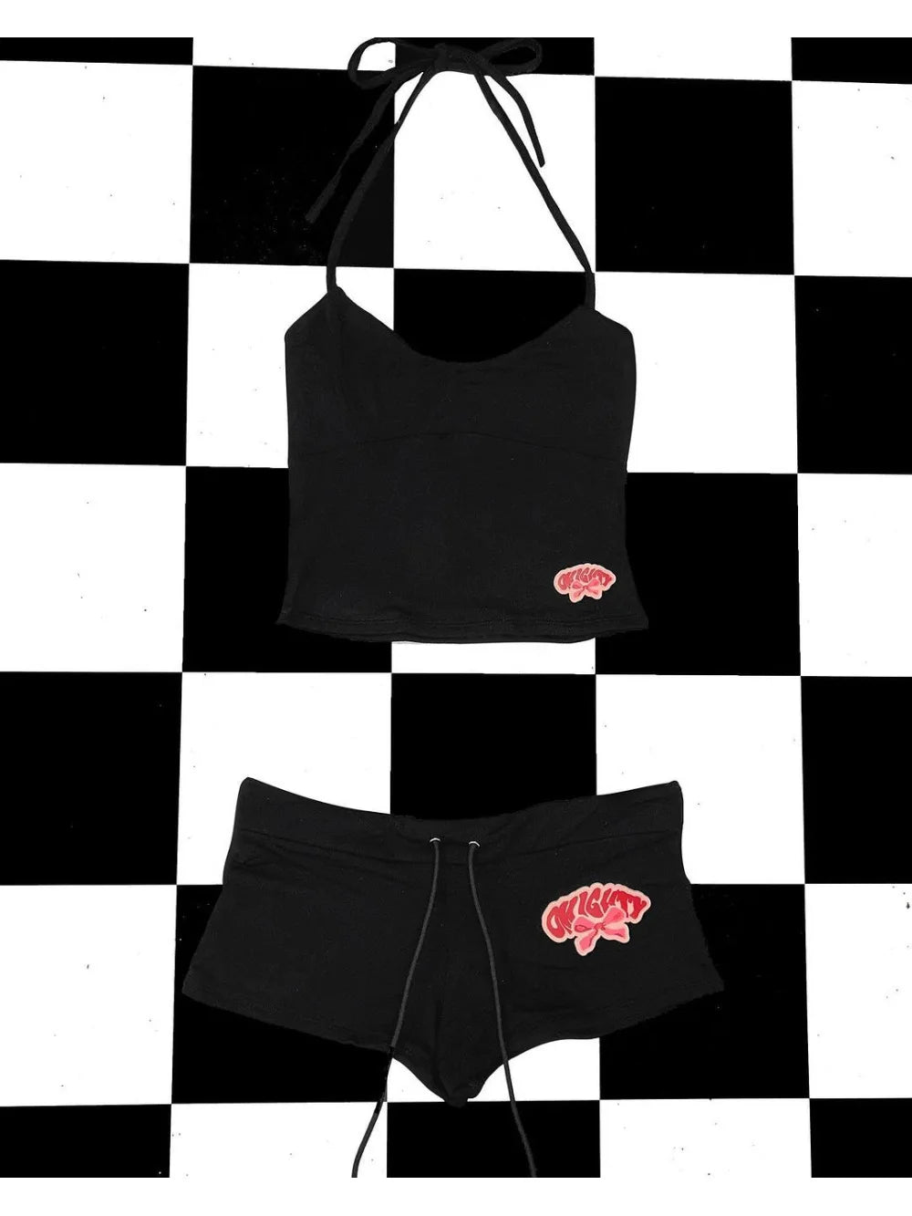 Summer New Y2K Camisole+Ultra Short Pants Set, American Sexy Trend Letter Print Contrasting Spicy Girl Outfit