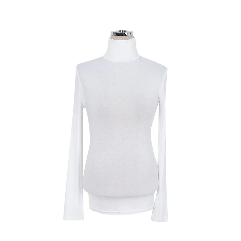 Turtleneck Slim High Quality Plain T Shirt Women Cotton Elastic Basic Female Tops Long Sleeve Sexy Thin T-shirt see through 2026