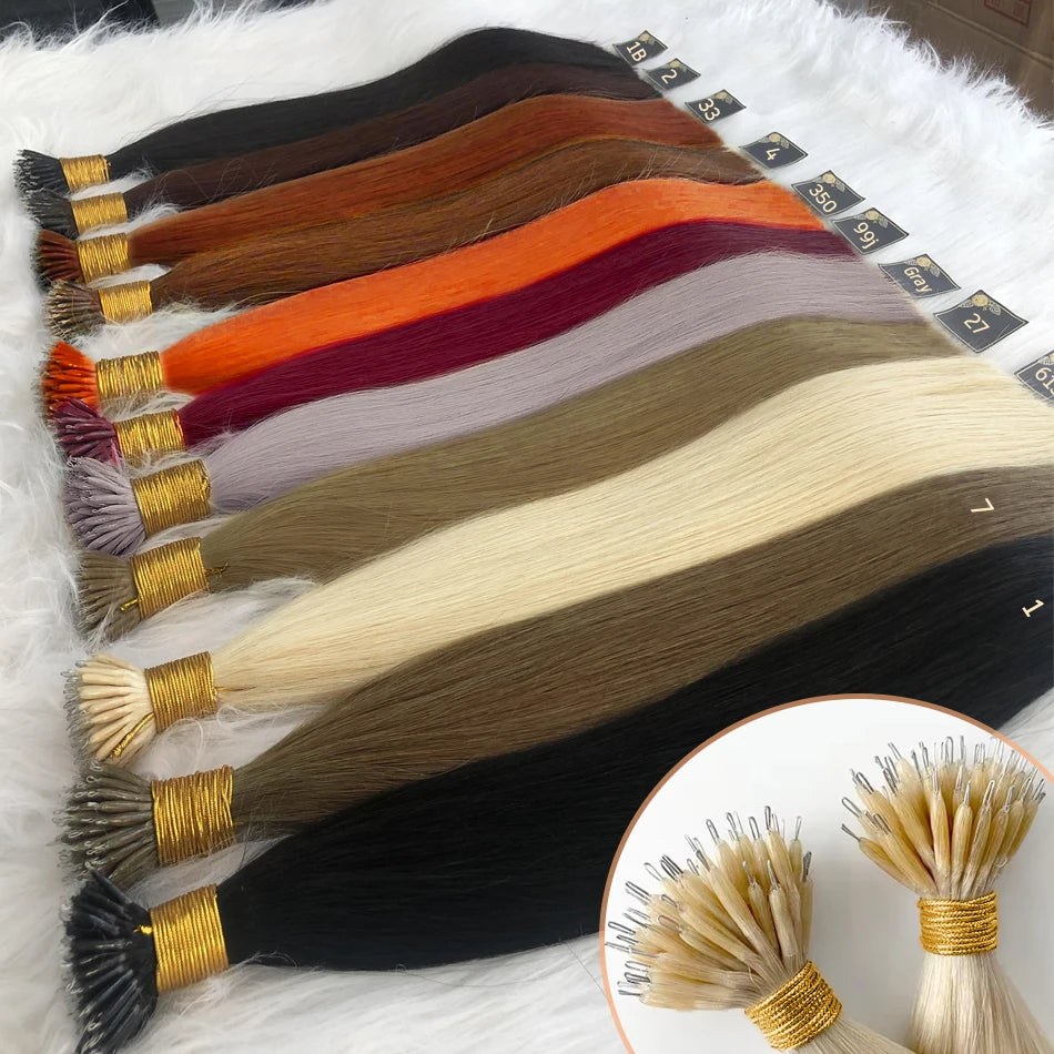 nano rings hair extension real human hair Invisible Mini Silicone Beads Black Brown Blonde Microlink 100% human Hair Extensions