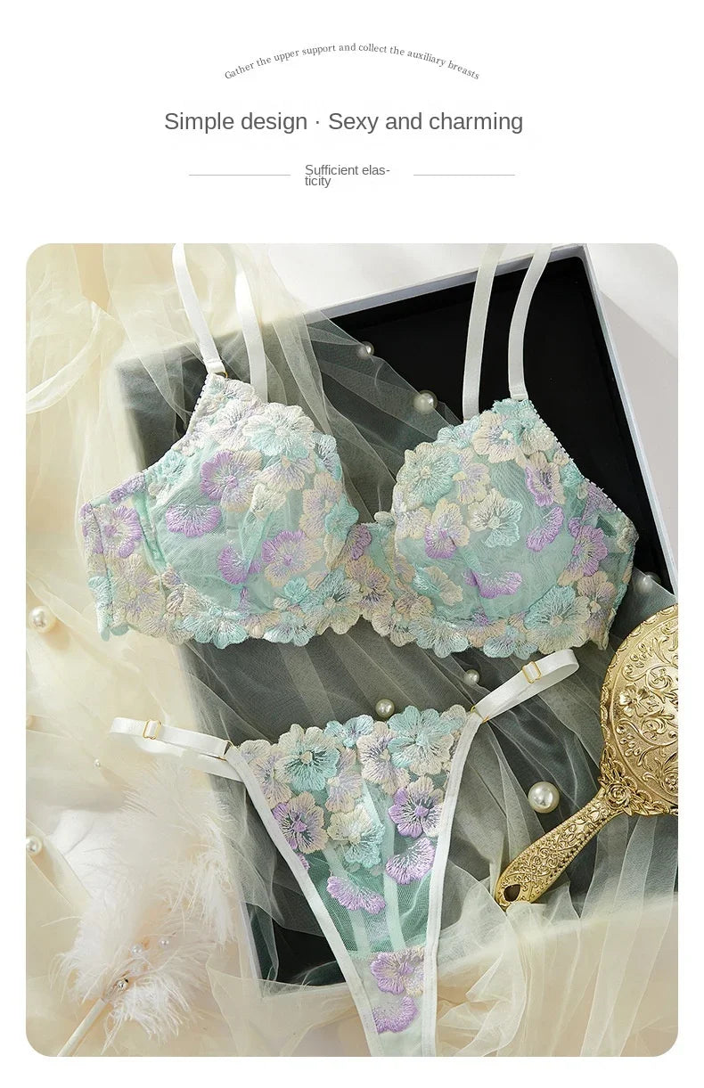 Lingerie Sexy Delicate Underwear Bra and Panties Lace Embroidery Set Fairy women Beautiful Brief Sets