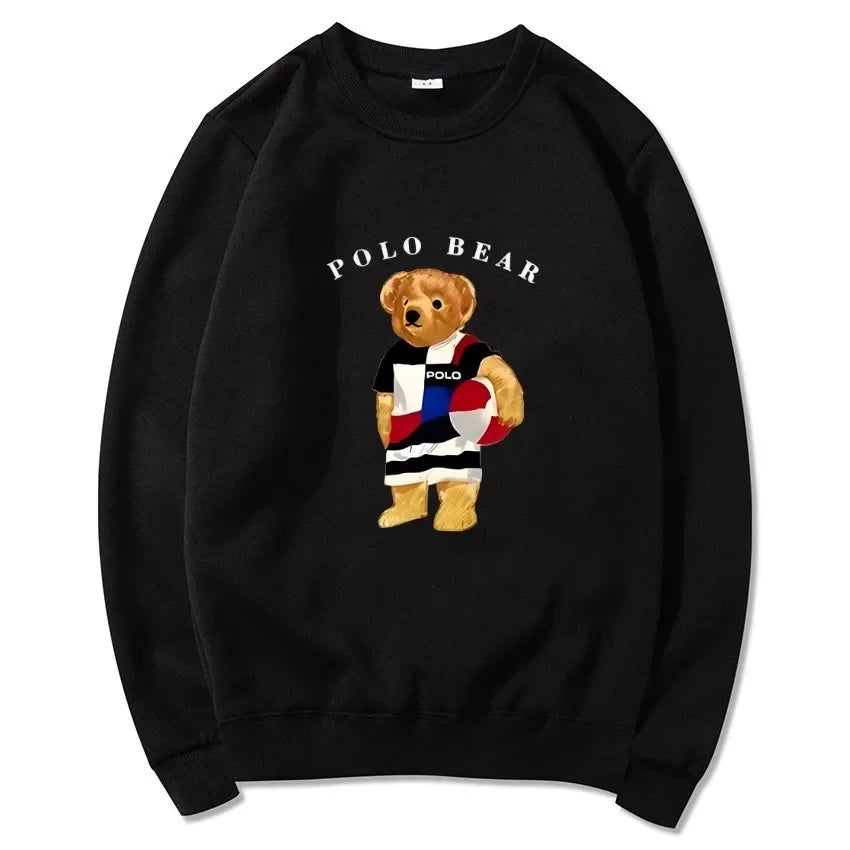 Men's casual and comfortable pullover, fashionable and versatile hooded sweatshirt with teddy bear pattern, sports shirt BAZAARHUBO