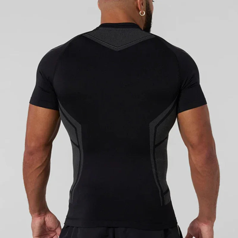 Sports T-shirt Men's Tight Fitness Suit High Elasticity Quick-drying American Tight Fashion Muscle Leg Training Short Sleeve