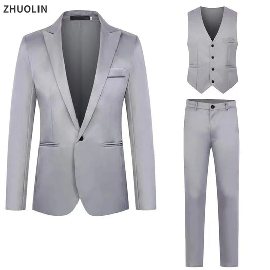 Men Suits Wedding 3 Pieces Elegant 2 Outfit Set Blazers Fashion  Business Classic Jackets Vest Pants 2024 Formal Clothing