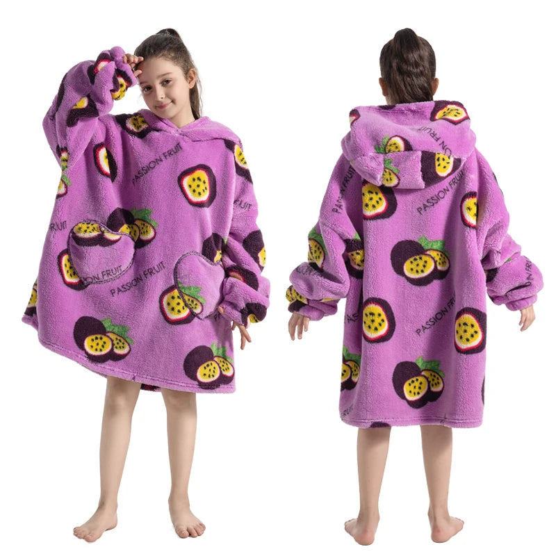 Girls Winter Clothes Flannel Thick Hoodies Super Warm Children's Sweaters Kids Hooded Loose Clothing Homewear Wearable Blankets