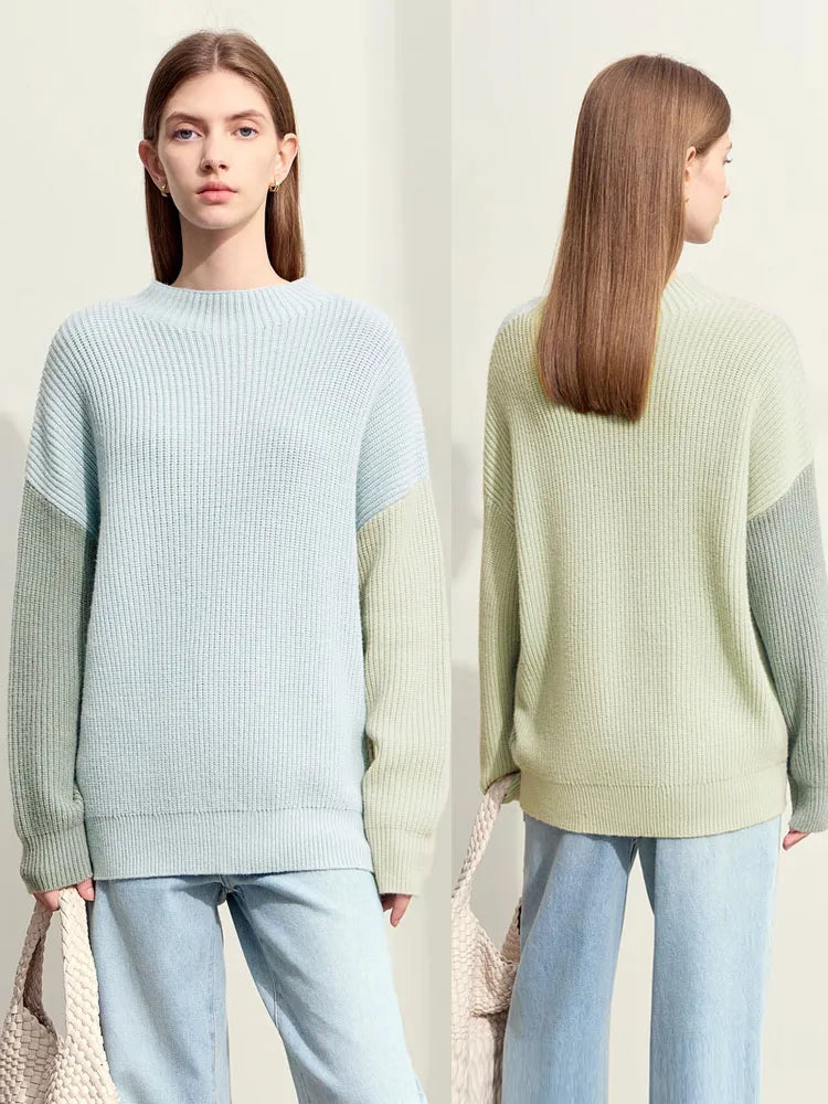 AMII Minimalism Sweaters Women 2024 Spring Street wear Spliced Knitted Top Drop Sleeve Loose Full Pullovers Sweaters 12344144