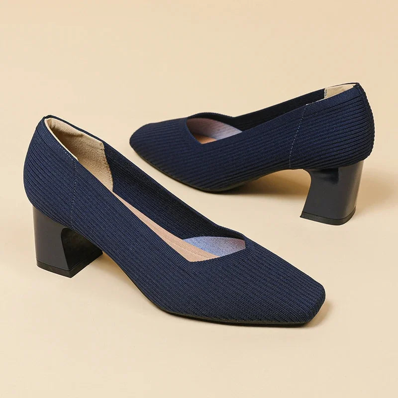 Shoes Woman High Heels Comfortable Square Knitted Breathable Comfortable Women's Flats Shoes (5cm High) 2025 New Collection
