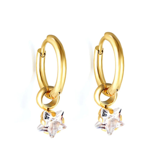 1Pair Trendy Jewelry Stainless Steel Star Heart Water Drop Geometry Cubic Zirconia Round Circle Hoop Earrings Huggie Party Gifts