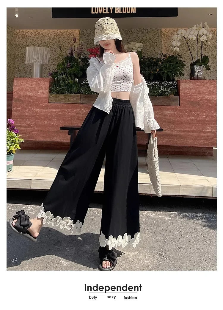 Spring and summer best-selling styles: leisure, fresh, country style, cute, versatile, floral high-waisted nine-tenths pants