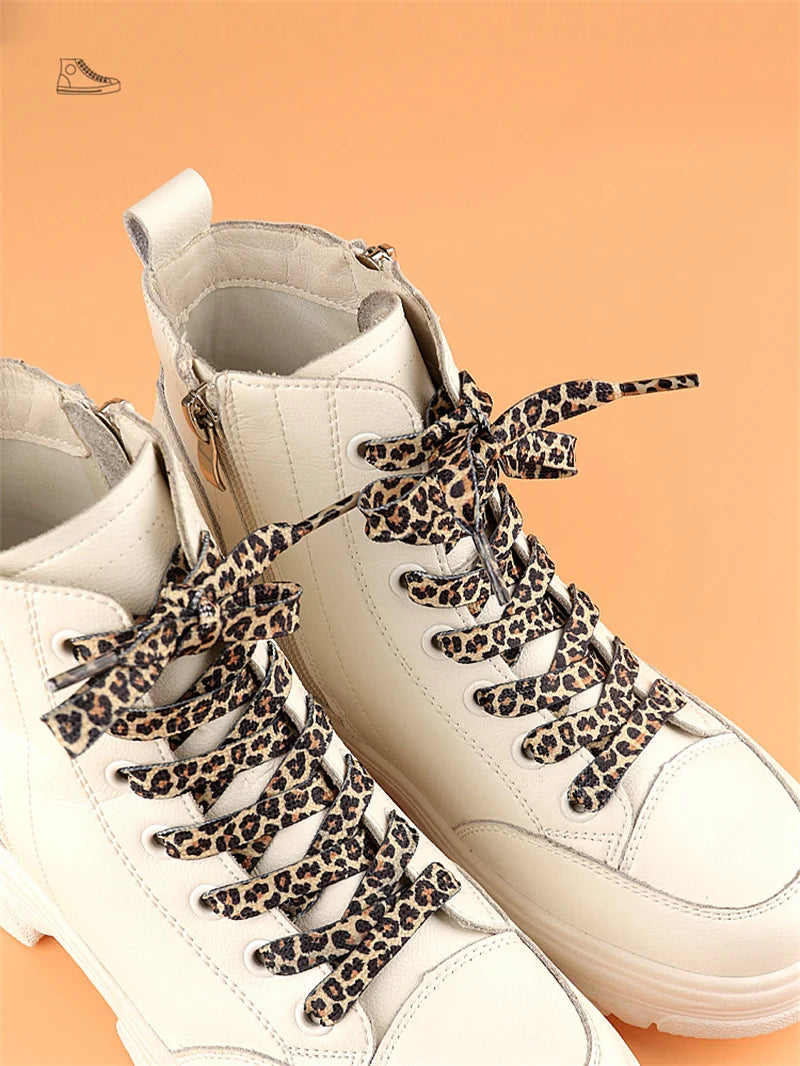 1Pair 80/120/160CM Classic Leopard Patten Print Shoelace Creative Unisex Trainers Canvas Shoe Lace Flat Shoelaces Shoes Strings