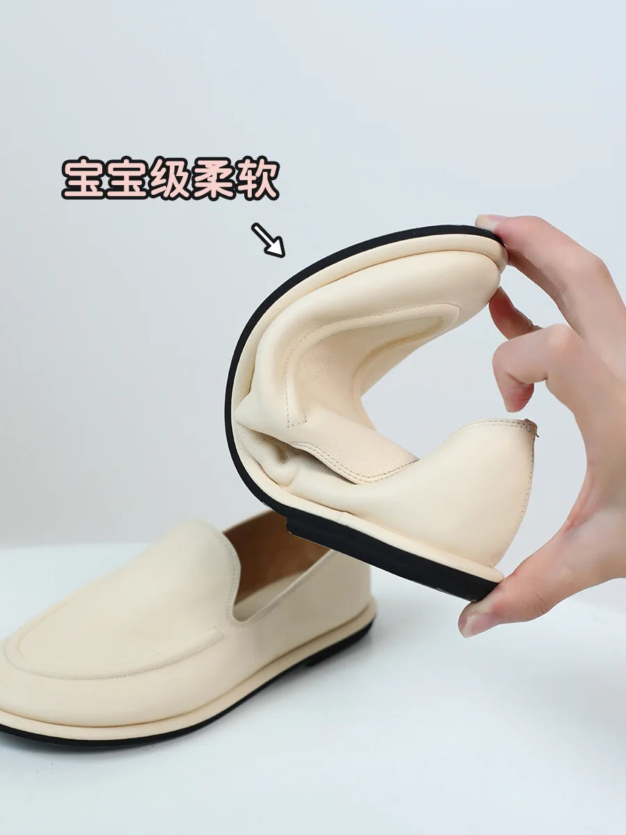 round toe soft leather flats shoes woman slip on loafers solid color sewing moccasins women muls shoes scarpe da donna 2025