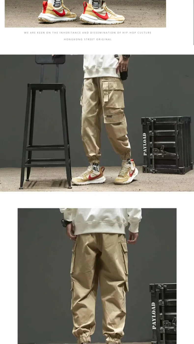 Men's Workwear Trousers Summer Sports Trendy Nine-Piece Cuffed Large Size Long Pants High Street Spring Autumn Casual Men's P...