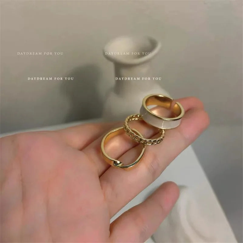 3pcs/set Bohemian White Enamel Round Metal Ring Sets Geometric Twist Open Adjustable Rings Sets for Women Girl Wedding Jewelry