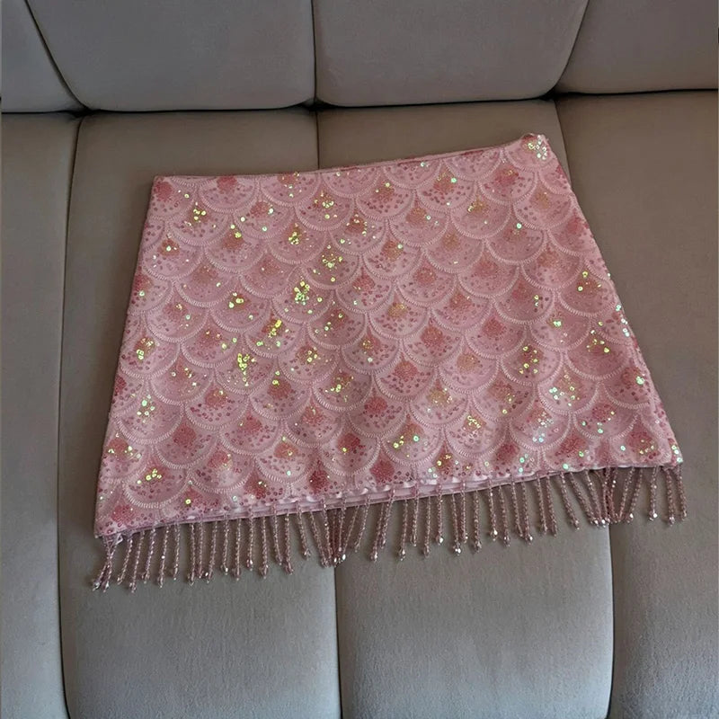 Sexy Sequined Women's Mini Skirts Chic High Waist Short A-line Beach Skirt 2026 Spring Summer Lady Y2k Party Wear