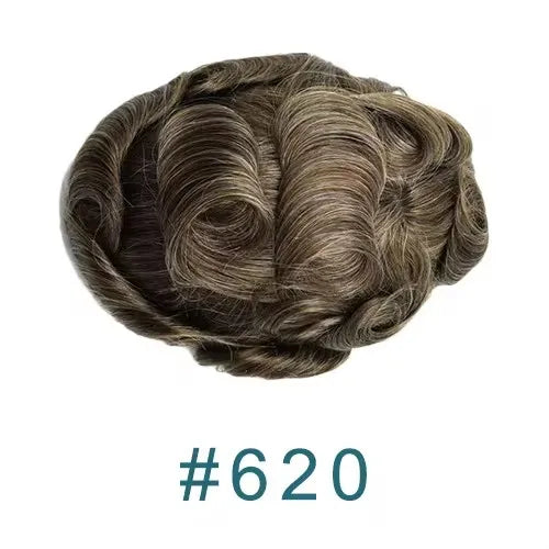 80%Density Natural Hairline 0.02mm Ultra Thin Skin Invisible Mens Toupee Brown Blonde Grey Human Hair Capillary Prosthesi System