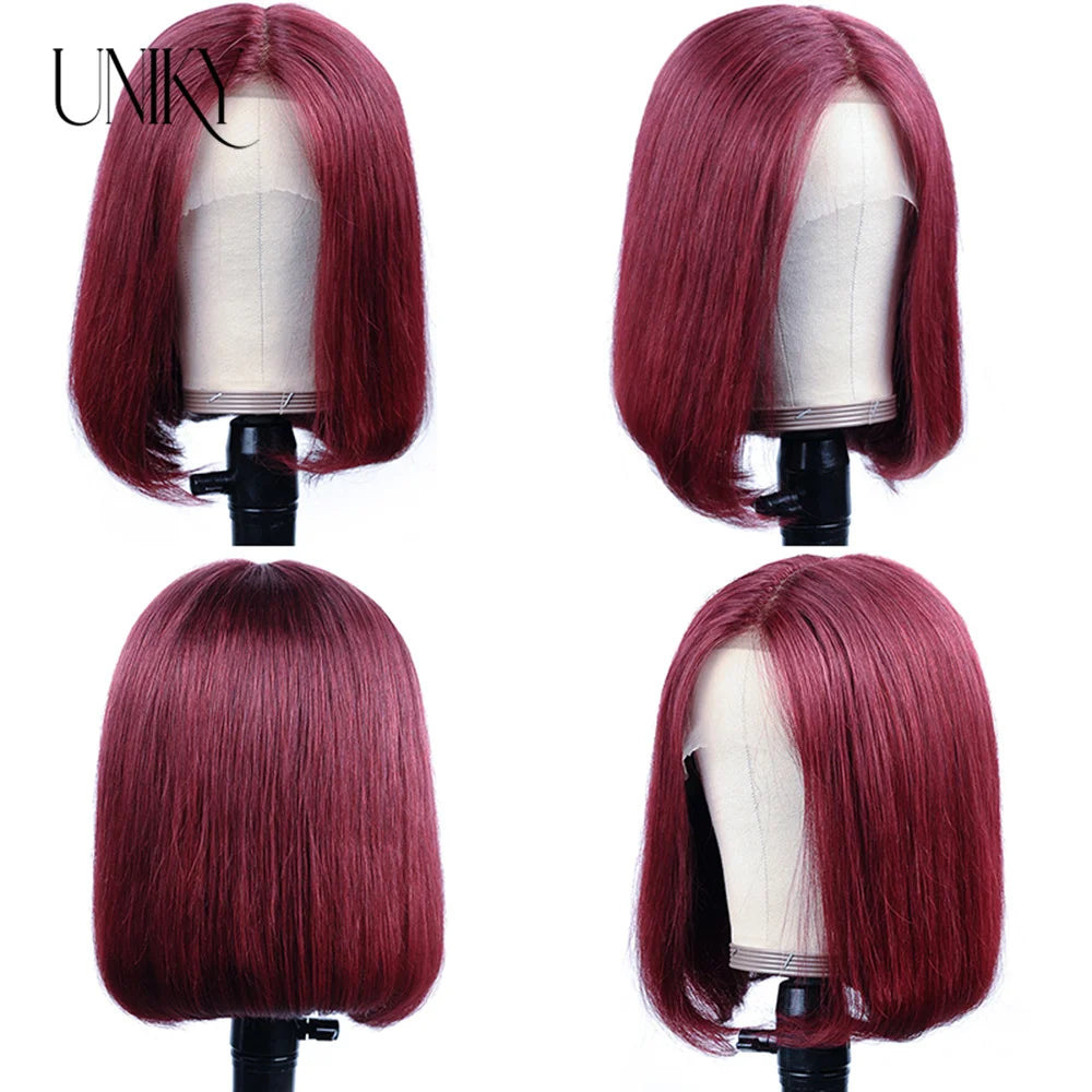 Burgundy HD Transparent Lace Front Human Hair Wigs 99J Red Straight 13x4 Lace Front Wig For Women  4x4 Lace Closure Straight wig