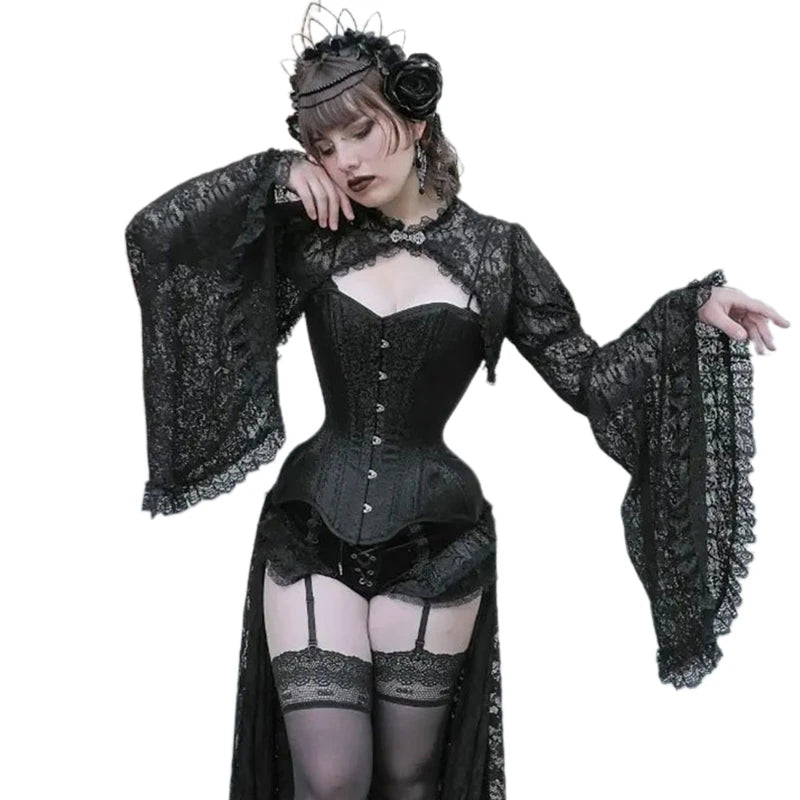 Women's Hollow out Crop Tops Gothic Lace Smock Tops False Collar Ladies Sleeves Cover Ups for Dating Party