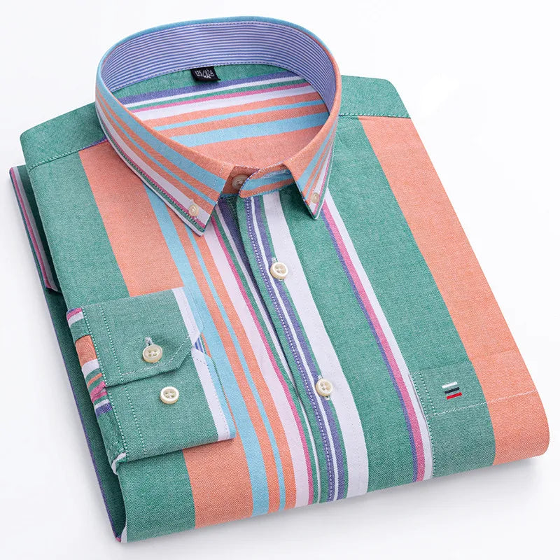 Men's Classic Plaid Oxford Long Sleeve Shirts Pocket 100% Cotton Business Casual Formal Standard Fit Workwear Button Down Shirts