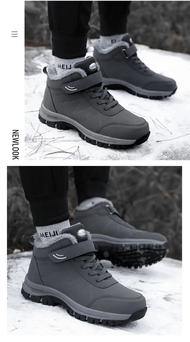 Men Waterproof Outdoor Boots Winter Warm Popular Footwear Male Suede Casual Snow Plush Warm Shoes Leather Walking Shoes 35-46