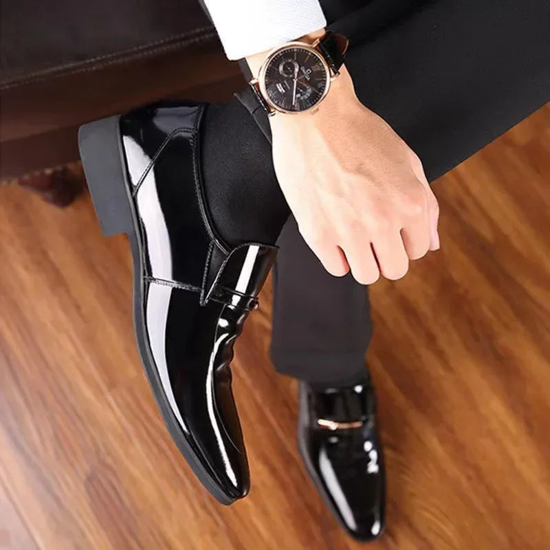 Luxury Business Oxford Leather Shoes Men's Breathable Patent Leather Formal Shoes Plus Size Mans Office Wedding Flats Male Black