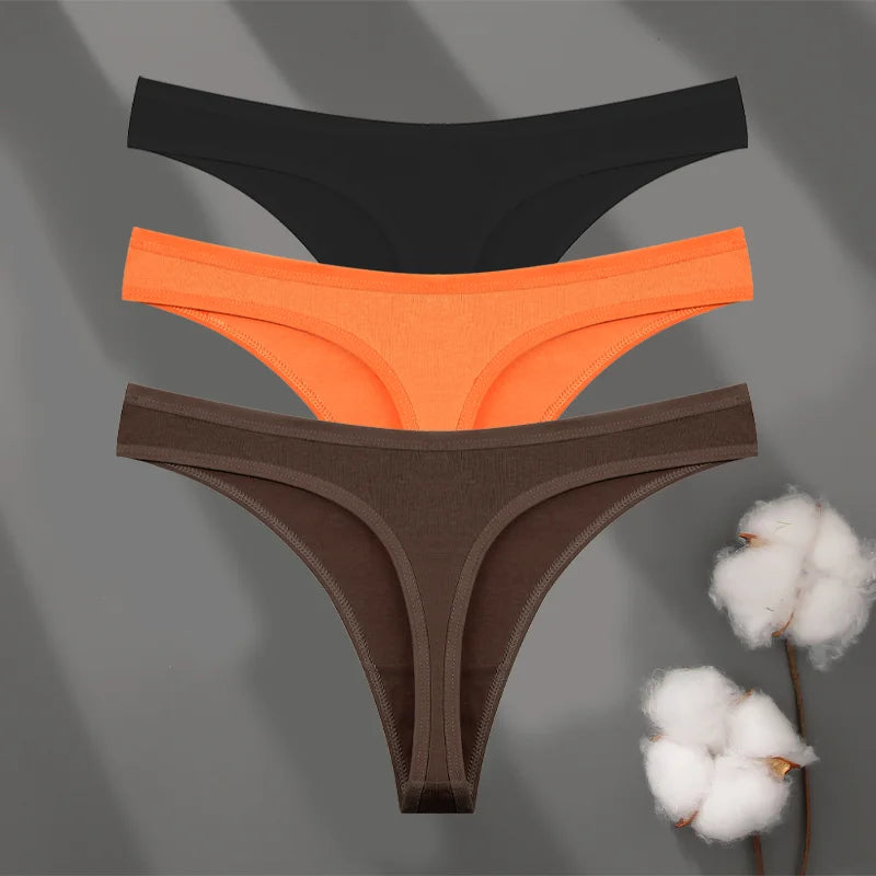 3Pcs/set Cotton Seamless Panties Comfort Underwear for Women Low Waist Breathable Thongs Sexy Solid Sport G-String Soft Lingerie